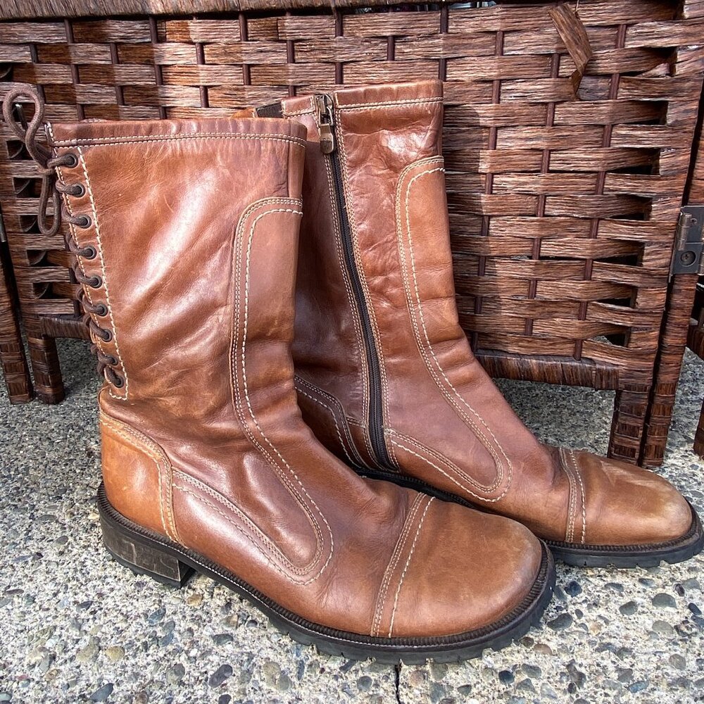 Vibram Brown Leather Lace-up Boots, Size 9